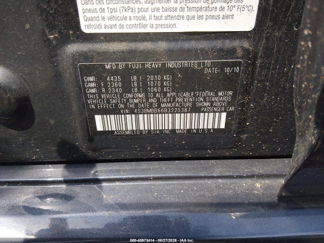 45973414 :رقم المزاد ، 4S3BMBB66B3225387 vin ، 2011 Subaru Legacy 2.5i Premium مزاد بيع
