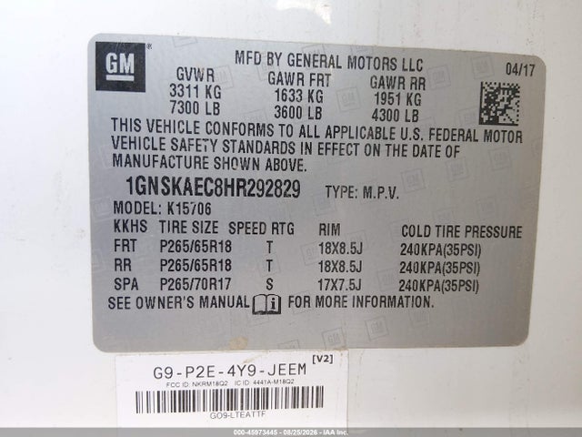 Продаж на аукціоні авто 2017 Chevrolet Tahoe Ls, vin: 1GNSKAEC8HR292829, номер лоту: 45973445