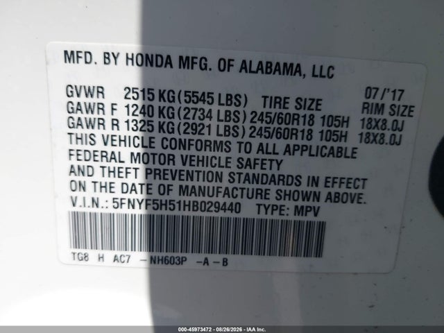 Honda Pilot Ex-l 2017 5FNYF5H51HB029440 Image 9
