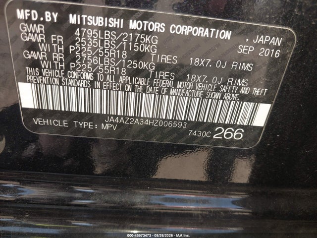 Продаж на аукціоні авто 2017 Mitsubishi Outlander Es, vin: JA4AZ2A34HZ006593, номер лоту: 45973473