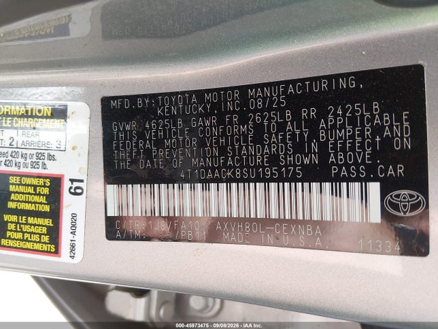 Продажа на аукционе авто 2025 Toyota Camry Le, vin: 4T1DAACK8SU195175, номер лота: 45973475