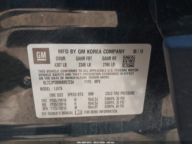 KL7CJPSB0KB957234 Chevrolet Trax Lt
