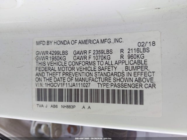 Honda ACCORD LX 2018 1HGCV1F11JA111027 Image 9