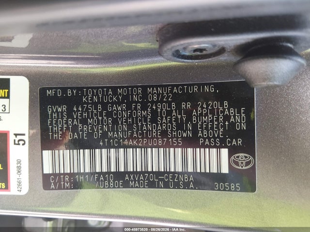 Aukcja sprzedaży 2023 Toyota Camry Le, vin: 4T1C11AK2PU087155, numer aukcji: 45973520