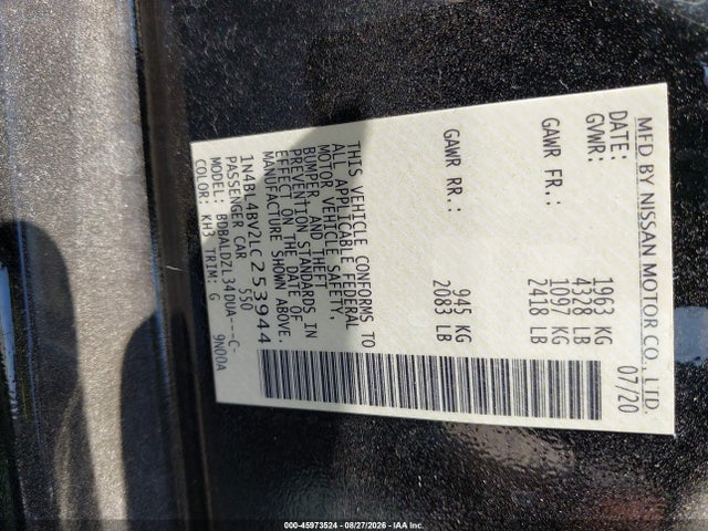 Продаж на аукціоні авто 2020 Nissan Altima S Fwd, vin: 1N4BL4BV2LC253944, номер лоту: 45973524