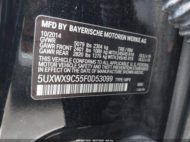 45973526 :رقم المزاد ، 5UXWX9C55F0D53099 vin ، 2015 Bmw X3 Xdrive28i مزاد بيع
