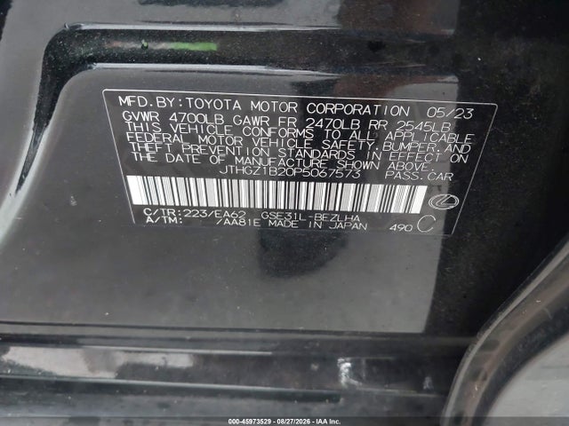 45973529 :رقم المزاد ، JTHGZ1B20P5067573 vin ، 2023 Lexus Is 350 F Sport مزاد بيع