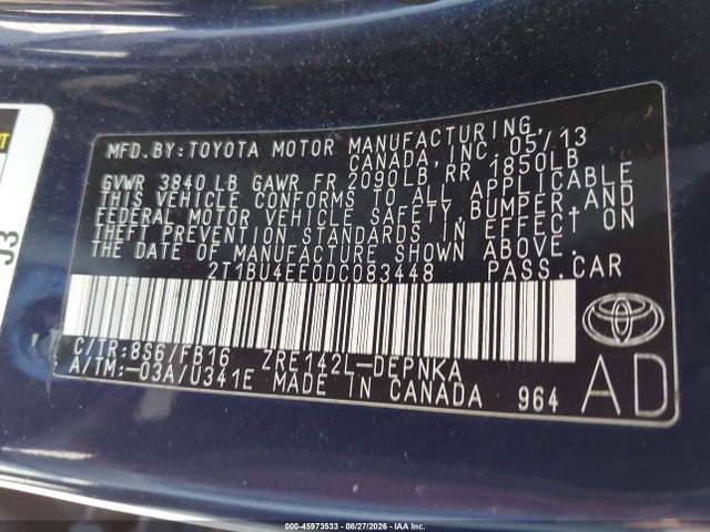 Aukcja sprzedaży 2013 Toyota Corolla Le, vin: 2T1BU4EE0DC083448, numer aukcji: 45973533