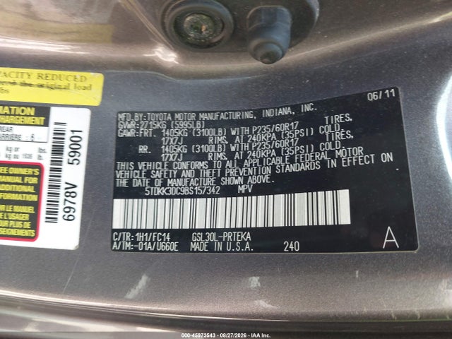 Продаж на аукціоні авто 2011 Toyota Sienna Le V6, vin: 5TDKK3DC9BS157342, номер лоту: 45973543