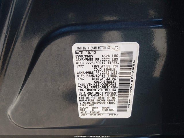 Продаж на аукціоні авто 2013 Nissan Rogue Sv, vin: JN8AS5MV2DW114302, номер лоту: 45973551