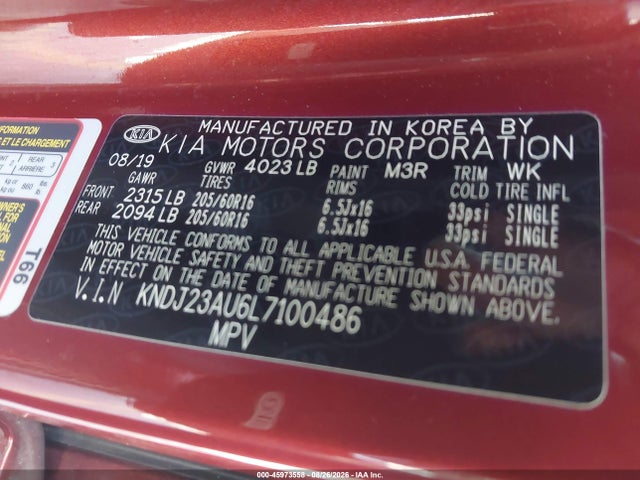 2020 Kia Soul Lx მანქანა იყიდება აუქციონზე, vin: KNDJ23AU6L7100486, აუქციონის ნომერი: 45973558