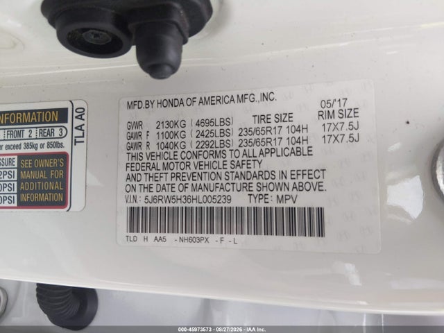 Aukcja sprzedaży 2017 Honda Cr-v Lx, vin: 5J6RW5H36HL005239, numer aukcji: 45973573