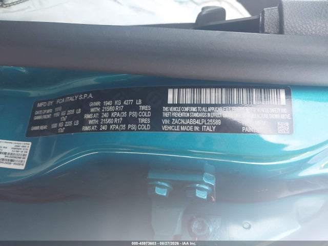 45973603 :رقم المزاد ، ZACNJABB4LPL25589 vin ، 2020 Jeep Renegade Latitude Fwd مزاد بيع