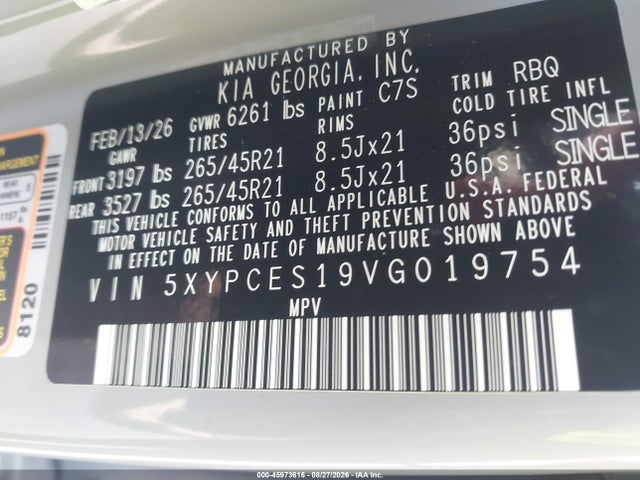 Продажа на аукционе авто 2027 Kia Telluride X-line Ex, vin: 5XYPCES19VG019754, номер лота: 45973616