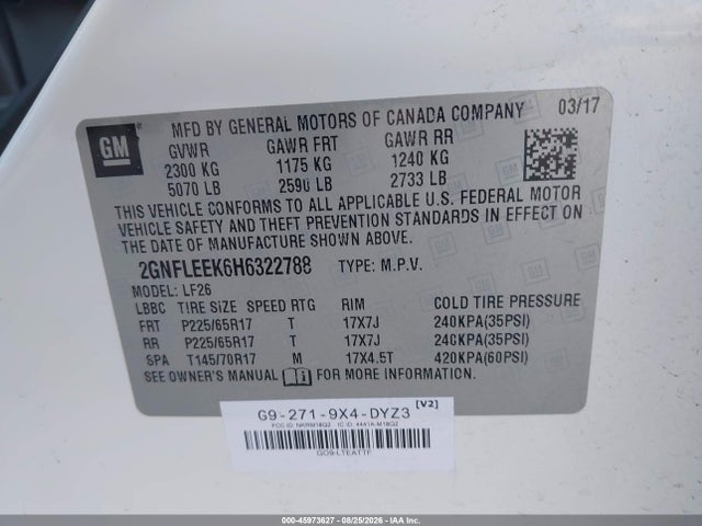 Продажа на аукционе авто 2017 Chevrolet Equinox Ls, vin: 2GNFLEEK6H6322788, номер лота: 45973627