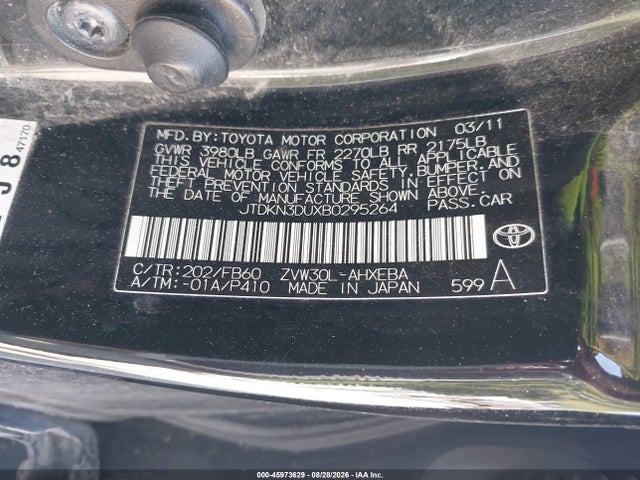 Продаж на аукціоні авто 2011 Toyota Prius Three, vin: JTDKN3DUXB0295264, номер лоту: 45973629