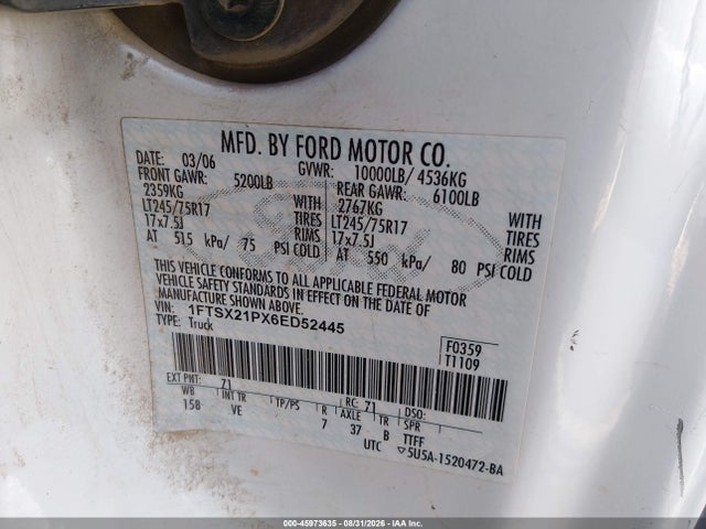 Продажа на аукционе авто 2006 Ford F-250 Lariat/xl/xlt, vin: 1FTSX21PX6ED52445, номер лота: 45973635