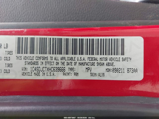 45973667 :رقم المزاد ، 1C4SDJCTXHC639666 vin ، 2017 Dodge Durango R/t Awd مزاد بيع