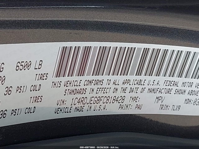 2015 Dodge Durango Citadel მანქანა იყიდება აუქციონზე, vin: 1C4RDJEG8FC818428, აუქციონის ნომერი: 45973668