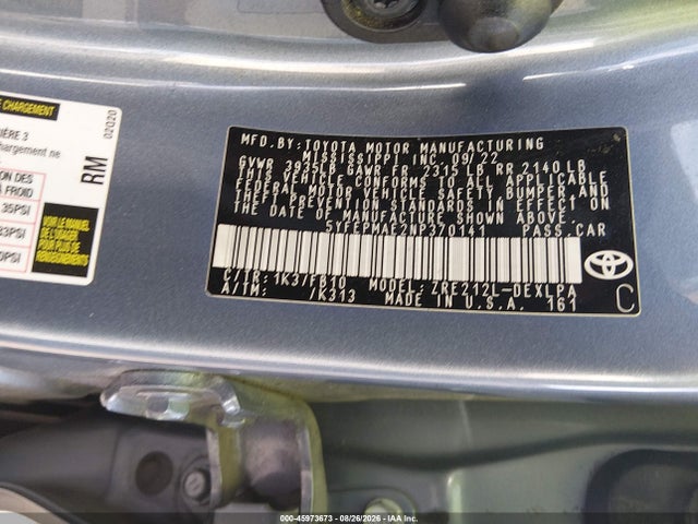 2022 Toyota Corolla Le მანქანა იყიდება აუქციონზე, vin: 5YFEPMAE2NP370141, აუქციონის ნომერი: 45973673