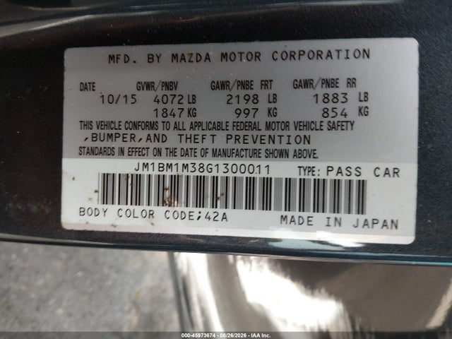 2016 Mazda Mazda3 S Touring მანქანა იყიდება აუქციონზე, vin: JM1BM1M38G1300011, აუქციონის ნომერი: 45973674