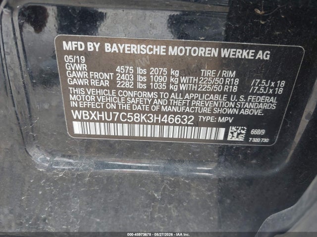 Aukcja sprzedaży 2019 Bmw X1 Sdrive28i, vin: WBXHU7C58K3H46632, numer aukcji: 45973678