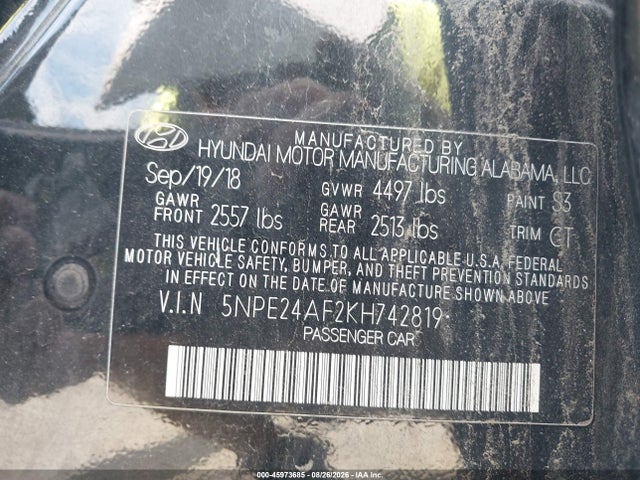 Продажа на аукционе авто 2019 Hyundai Sonata Se, vin: 5NPE24AF2KH742819, номер лота: 45973685