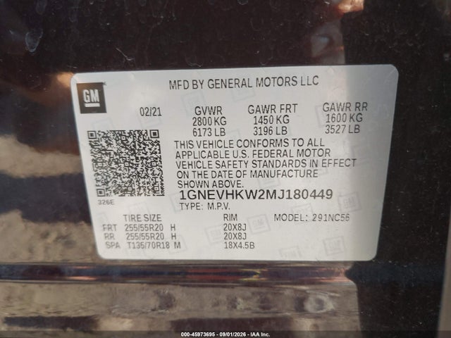 Продажа на аукционе авто 2021 Chevrolet Traverse Awd Lt Leather, vin: 1GNEVHKW2MJ180449, номер лота: 45973695
