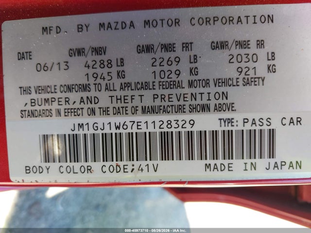 Aukcja sprzedaży 2014 Mazda Mazda6 I Grand Touring, vin: JM1GJ1W67E1128329, numer aukcji: 45973710