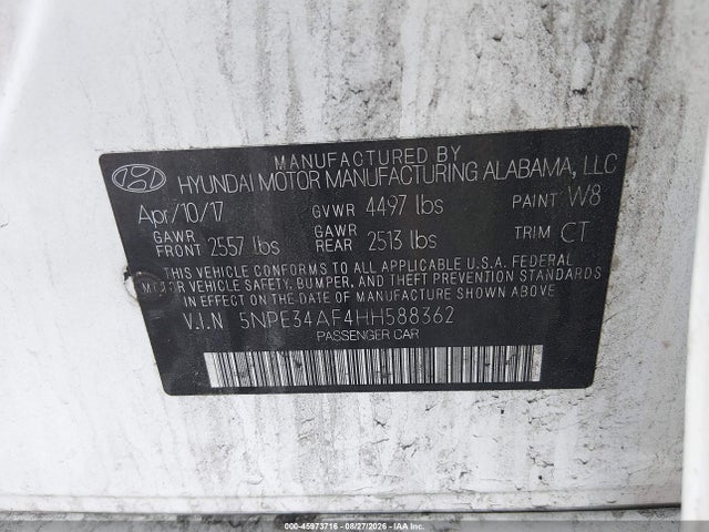 45973716 :رقم المزاد ، 5NPE34AF4HH588362 vin ، 2017 Hyundai Sonata Sport مزاد بيع