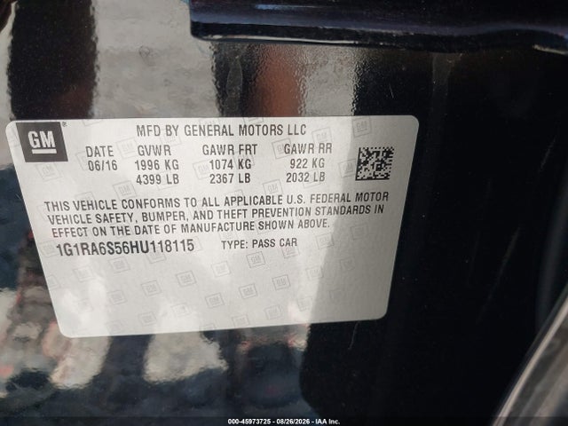 Продаж на аукціоні авто 2017 Chevrolet Volt Lt, vin: 1G1RA6S56HU118115, номер лоту: 45973725