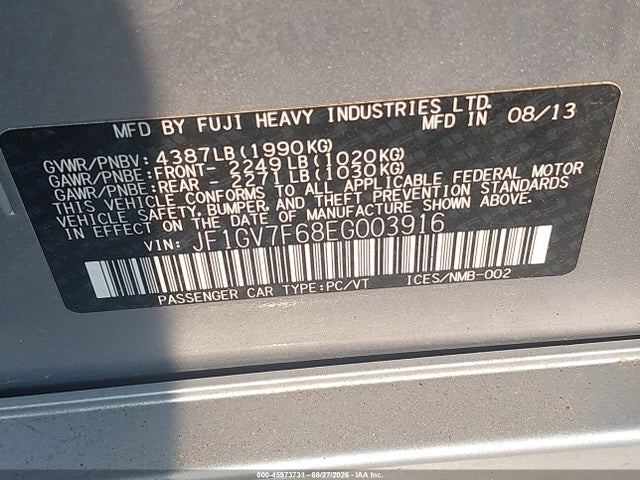 45973731 :رقم المزاد ، JF1GV7F68EG003916 vin ، 2014 Subaru Impreza Wrx Limited مزاد بيع