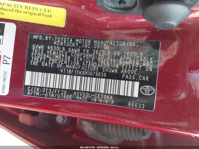 Aukcja sprzedaży 2017 Toyota Camry Se, vin: 4T1BF1FK5HU679639, numer aukcji: 45973750