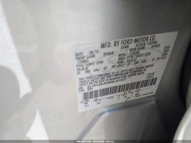 Продажа на аукционе авто 2011 Lincoln Mkx, vin: 2LMDJ8JK5BBJ01937, номер лота: 45973764