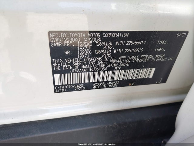45973782 :رقم المزاد ، JTEAAAAH1MJ064054 vin ، 2021 Toyota Venza Limited مزاد بيع