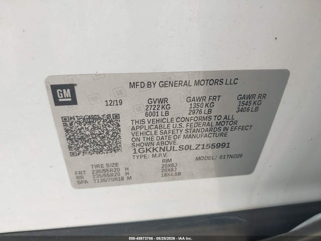 Aukcja sprzedaży 2020 Gmc Acadia Awd Slt, vin: 1GKKNULS0LZ155991, numer aukcji: 45973786