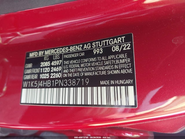 45973799 :رقم المزاد ، W1K5J4HB1PN338719 vin ، 2023 Mercedes-benz Cla 250 Coupe 4matic مزاد بيع