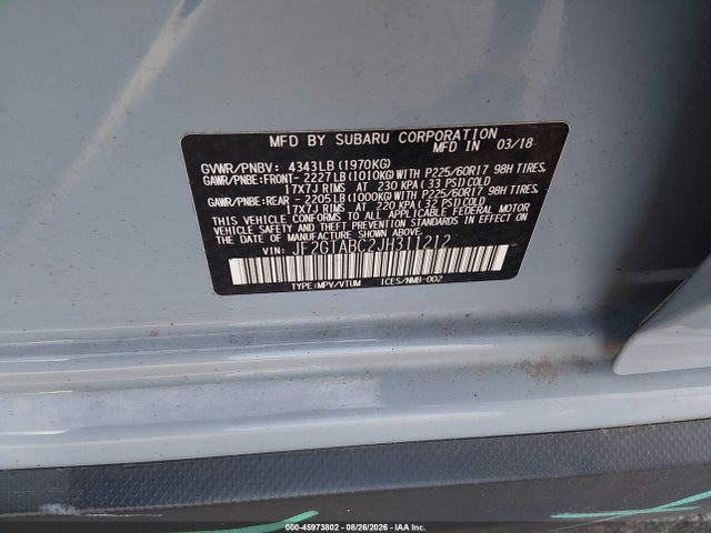 2018 Subaru Crosstrek 2.0i Premium მანქანა იყიდება აუქციონზე, vin: JF2GTABC2JH311212, აუქციონის ნომერი: 45973802