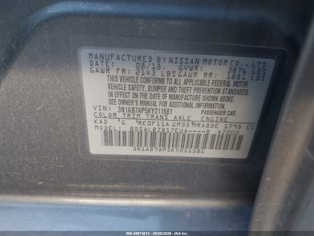 Nissan SENTRA S 2019 3N1AB7AP5KY211581 Image 9