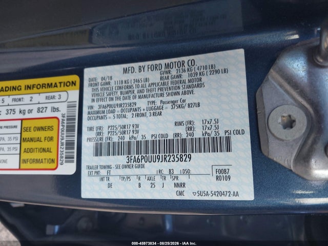 Продаж на аукціоні авто 2018 Ford Fusion Hybrid S, vin: 3FA6P0UU9JR235829, номер лоту: 45973834