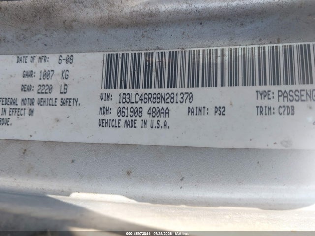 Продажа на аукционе авто 2008 Dodge Avenger Se, vin: 1B3LC46R88N281370, номер лота: 45973841