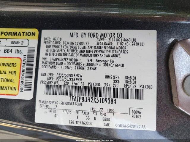 1FATP8UH2K5109384 Ford Mustang Ecoboost Premium