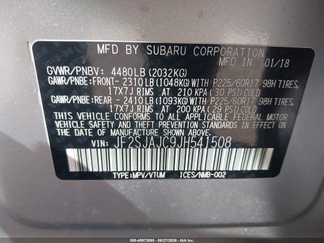 Aukcja sprzedaży 2018 Subaru Forester 2.5i Limited, vin: JF2SJAJC9JH541508, numer aukcji: 45973895