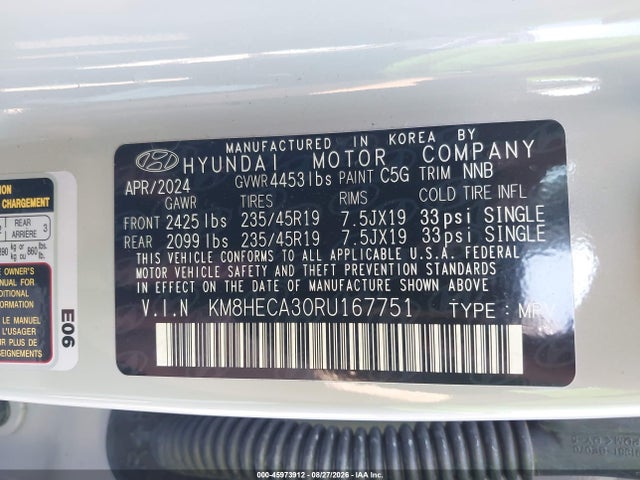 45973912 :رقم المزاد ، KM8HECA30RU167751 vin ، 2024 Hyundai Kona Limited مزاد بيع