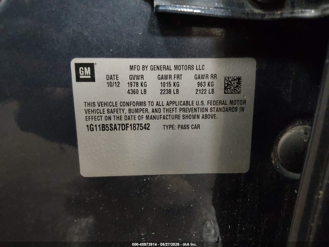 Продажа на аукционе авто 2013 Chevrolet Malibu 1ls, vin: 1G11B5SA7DF187542, номер лота: 45973914