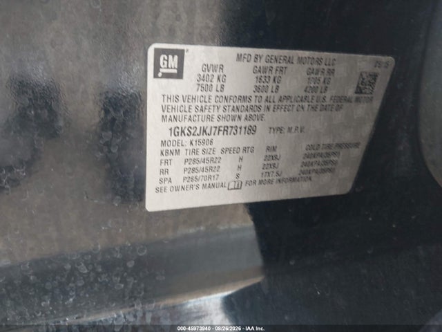 45973940 :رقم المزاد ، 1GKS2JKJ7FR731189 vin ، 2015 Gmc Yukon Xl 1500 Denali مزاد بيع