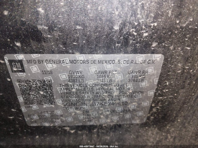 2019 Chevrolet Trax Ls მანქანა იყიდება აუქციონზე, vin: 3GNCJNSB7KL240410, აუქციონის ნომერი: 45973947