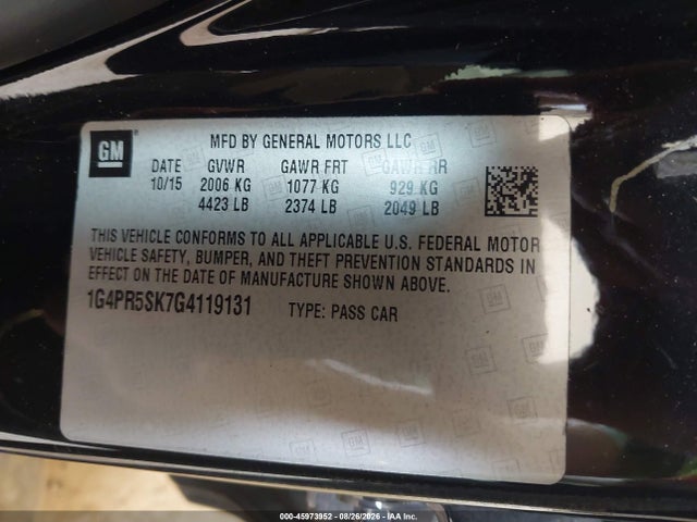 Продажа на аукционе авто 2016 Buick Verano Convenience Group, vin: 1G4PR5SK7G4119131, номер лота: 45973952