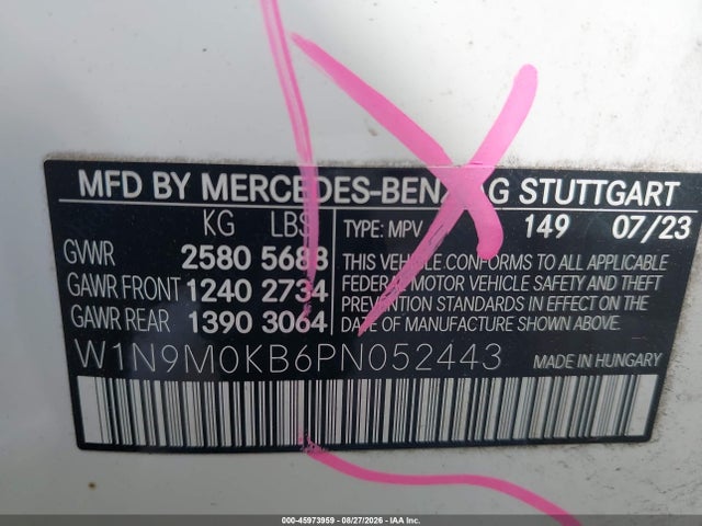 Aukcja sprzedaży 2023 Mercedes-benz Eqb 300 Suv 4matic, vin: W1N9M0KB6PN052443, numer aukcji: 45973959