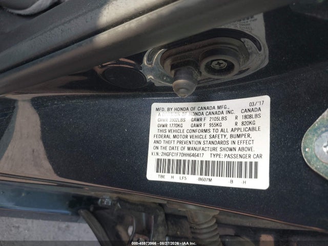 2017 Honda Civic Ex-l მანქანა იყიდება აუქციონზე, vin: 2HGFC1F70HH646417, აუქციონის ნომერი: 45973966